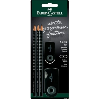 Bild av Faber Castell ärmset svart 3 x grepp 2001 B blyertspennor, 1 ärm miniladdare, dubbel slipbox
