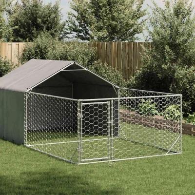 Bild av Hundkoja för utomhusbruk med gård 5x2x1,5 m galvaniserat stål