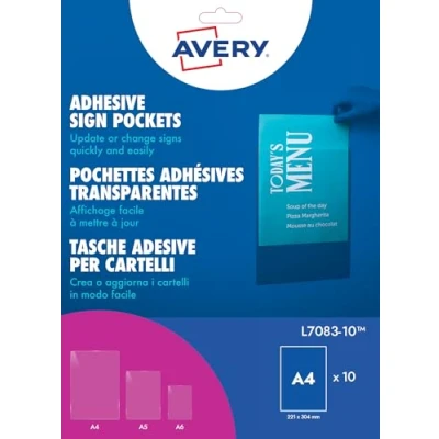 Bild av A4 fickor Avery L7083 10 självhäftande klar (förpackning med st)