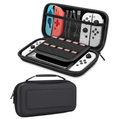 Bild av SOBEAU Väskfodral kompatibel med Nintendo Switch/Switch OLED, hårt bärfodral för Switch, skyddande förvaringsfodral Switch konsol, 10 spel och andra tillbehör Svart