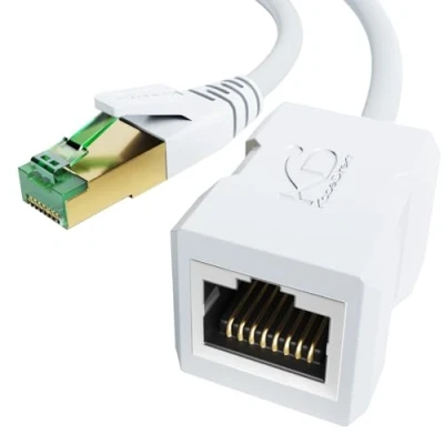 Bild av KabelDirekt LAN kabel och Ethernet förlängningskabel, konstruerad för att vara bruddsäker 2 m (10 Gbit/s, CAT7 kabel, RJ45, förlänger nätverkskabel/patchkabel med full hastighet, skärmad, vit)
