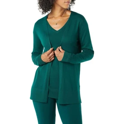 Bild av Amazon Essentials Dames Lätt cardigan tröja med öppen front (finns i plusstorlek), Mörkgrön, M
