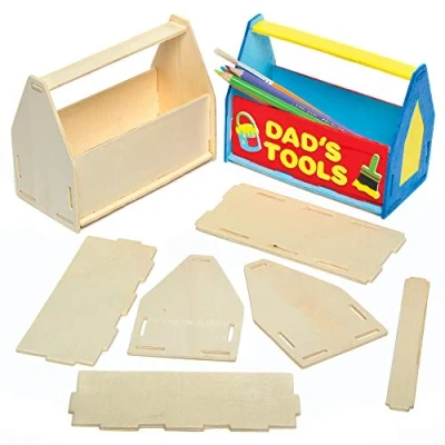 Bild av Baker Ross AG798 träverktygslåda skrivbord snyggt hantverkskit för barn att montera dekorera och ge som (paket med 3), 15 cm x 12 7,4