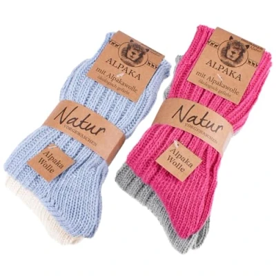 Bild av BRUBAKER 4 Par Alpaca Strumpor Gjorda av 100% Alpacka Ull Vinterstrumpor för Kvinnor och Män Blå Rosa Beige Grå Storlek 39 42