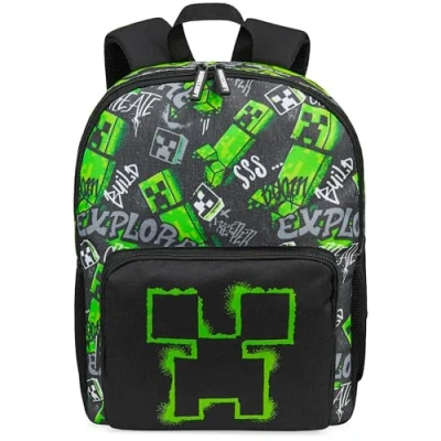 Bild av Minecraft Barnryggsäckar för pojkar Creeper ryggsäck skolväska med dragkedja justerbara remmar barnryggsäck resor sport spelare gåvor pojkar, Svart, 40x29x17cm