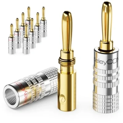 Bild av deleyCON 10 Stycken Bananpluggar som ett Set Guldpläterade Skruvbar för Högtalarkabel 0,75 mm 4,5 &amp; t.ex. HiFi Mottagare Silver