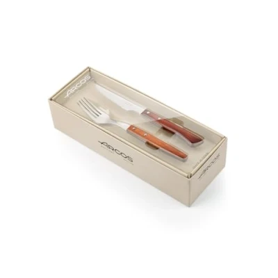 Bild av Arcos 377700 bordskniv biffknivset, 12 stycken (6 knivar + 6 gafflar) rostfritt stål handhandtag packträ färg brun, cm