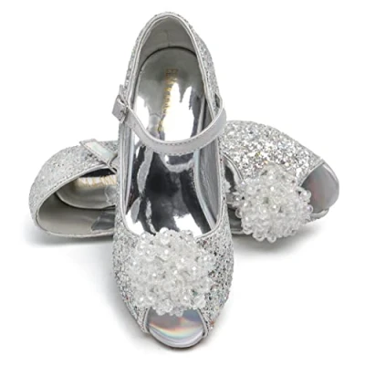Bild av Elsa &amp; ANNA Prinsessskor för flickor prinsesskor med 3 cm hög klack glitterskor skor klänning fester, karneval, höga klackar barn (SIL24), silver, 26 EU