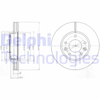 Bild av DELPHI BG4261 Disque de frein 274 28 5 ventilé huilé non traité sans roulement roue, bague ABS KIA: CARNIVAL 2