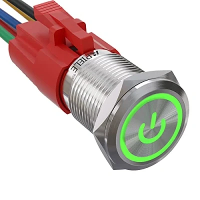 Bild av APIELE 16 mm spärrknappsbrytare 3/4 tum 12 V strömsymbol bil metall med uttagskontakt 1NO1NC SPDT på/av rostfritt stål (blå)