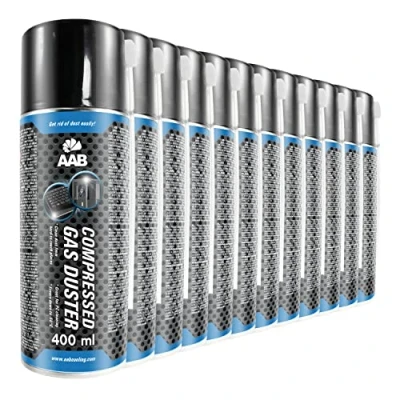 Bild av 12 x AAB Compressed Gas Duster 400 ml PC Dusterburk för rengöring av dator, tangentbord och annan kontorsutrustning, renare, tryckluftsburk, luftfläkt, tangentbordsspray, prime