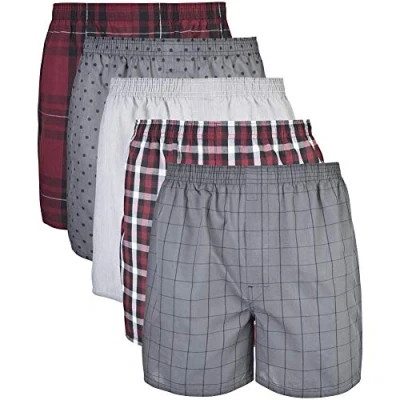 Bild av Gildan Vävda boxershorts för män, flerpack (5 pack), Röd/grå L