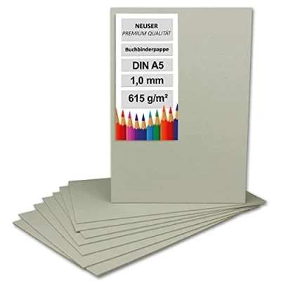 Bild av NEUSER PAPIER 20 x bokbindningspapper DIN A5 (14,8 21 cm) tjocklek 1,0 mm (0,1 grammage: 615 g/m² grå kartong för pyssel, modelltillverkning, bokbindning