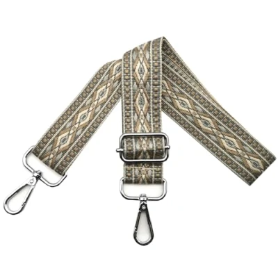 Bild av Justerbar axelrem för väskor dam bärrem, fickremmar ombyte, fickrem bredd 3,8 cm med silver karbinhake, axelväska handväskor, mörk kaki, N11