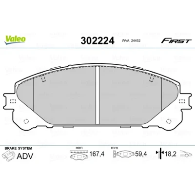 Bild av VALEO 302224 Jeu de plaquettes frein Essieu avant contact signal d&#039;usure exclu avec tôle anti bruit TOYOTA: RAV4 IV SUV, V