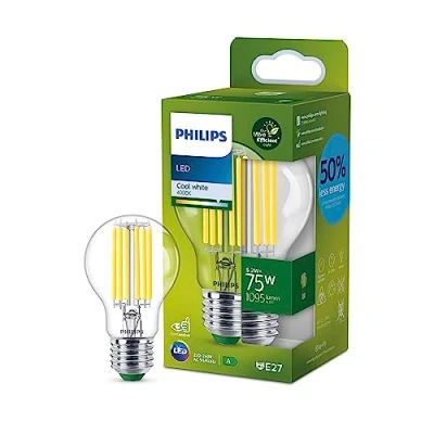 Bild av Philips LED Ultra Efficient, Extremt energisnål klassisk ljuskälla, 75W, A60, E14, 4000 kelvin, klart glas, 50.000 timmar livslängd