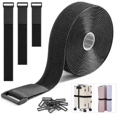 Bild av Trilancer 3.8 cm x 5 m Extra Kraftigt Fästband med 15 Spännen Justerbara, Klippbara i Valfri Längd, Återanvändbara Snabbspännen för Att Fästa Kablar, Slangar, Rör och Mer
