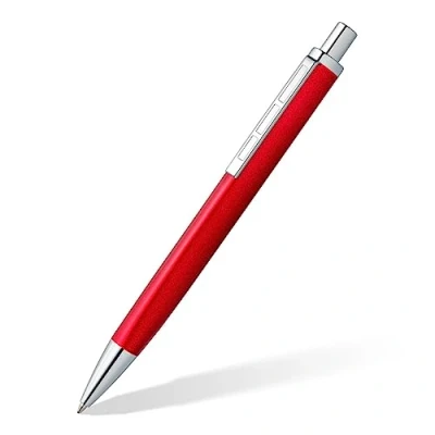 Bild av STAEDTLER Druckkugelschreiber triplus 444 M, Farbe Roaring Red, hochwertiges Metallgehäuse in ergonomischer Dreikantform, Großraummine Schreibfarbe Blau, M02 3