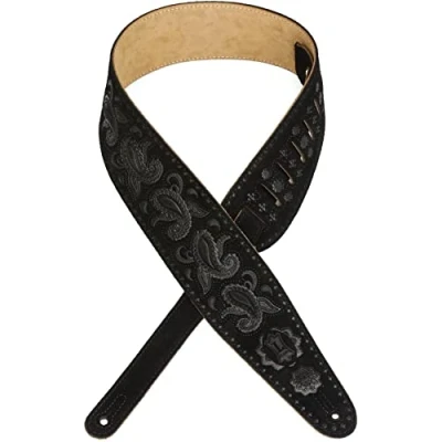 Bild av Levy&#039;s Leathers Pms44t03 blk 7,6 cm mocka läder verktyg gitarrrem med paisleymönster svart