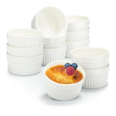 Bild av COM FOUR® 12x souffléformar keramiska creme brulee skålar ugnssäkra formar dessertskål och konditorivaror för t.ex. ragoutfena 200 ml vardera i vitt