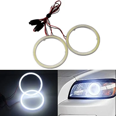 Bild av Qasim Set med 2 LED COB Angel Eyes Halo Ring DRL aureoler bilstrålkastarringar vitt plastlock 90 mm 66SMD 9 30 V konstant ström