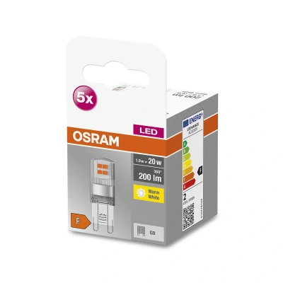 Bild av OSRAM Star PIN LED lampa, G9 bas, klart glas ,Varmt vitt (2700K), 200 Lumen, ersätter 20W belysningsmaterial icke dimbar, 5 Pack