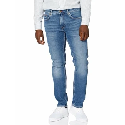 Bild av Tommy Hilfiger Core Denton rak jeans för män, Boston Indigo, 32W x 36L
