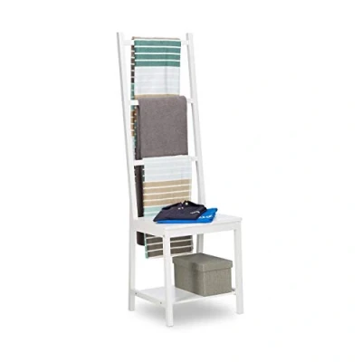 Bild av Relaxdays, Klädställ, handdukshängare, herrtjänare, badstol, bambu, H x B D: 133 40 42 cm, vit handdukshållare, cm