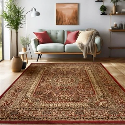 Bild av Kort lugg matta, orientalisk design, Matta Röd, 200 x 290 cm, Mattor i stil, Vardagsmatta