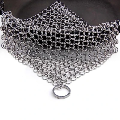 Bild av Candure Gjutjärnsrengöring rostfritt stål skurare 18 x cm Chainmail skrubbare för alla typer av stekpannor, gjutjärnspannor, grillar och holländska ugnar