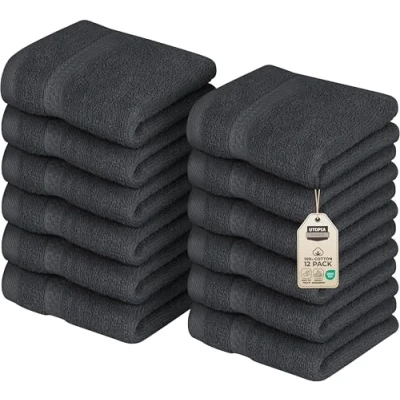 Bild av Utopia Towels Premium tvättlappsset (30 x 30 cm) 100% bomull ansiktshanddukar, mycket absorberande och mjuk känsla fingertoppshanddukar (12 pack) (Grå)