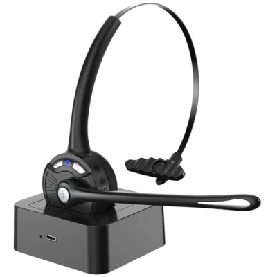 Bild av Bluetooth headset med mikrofon, trådlösa on ear hörlurar brusreducering och laddningsstation, telefonheadset tystgående knapp för bärbar dator, Skype, Call Center, kontor, trucker