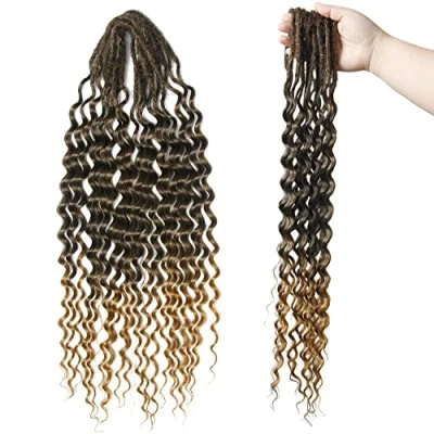 Bild av 24 Tums Dubbeländade Dreadlock Extensions med Lockiga Ändar Syntetiska Dreads Thin 0.6cm Wavy Soft Pre Looped Dreadlocks, 15 Strands/Pack