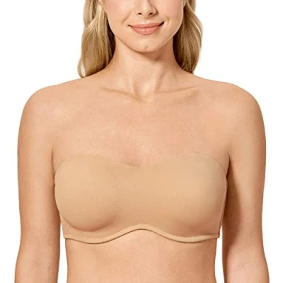 Bild av DELIMIRA Dam Sömlös Bygel Bandeau Minimizer Strapless Bh För Stora Busted Kvinnor Taupe 90H