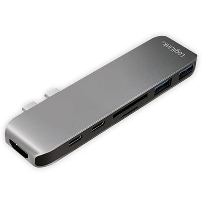 Bild av LogiLink 7 i 1 multifunktionsnbb (typ USB C) med PD (Power Delivery), aluminiumlegering, UA0302, aluminium