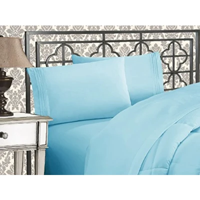 Bild av Elegant komfort broderad mjukaste premium hotellkvalitet 4 delat lakanset, rynk och blekningsbeständigt, mikrofiber, aqua blå, drottning