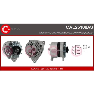 Bild av CASCO CAL25108AS Generator 12V 55A FIAT: Ducato I Flak/Chassi, Panorama, FORD: ESCORT 4 Cabriolet, Sierra Mk1 Hatchback