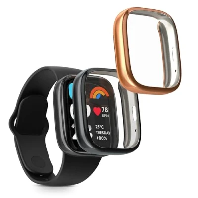 Bild av kwmobile 2 x skyddsfodral kompatibelt med Xiaomi Redmi Watch 3 Active fodral helkroppsskyddsset av silikon svart roséguld