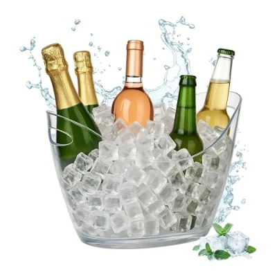 Bild av Relaxdays Dryckeskylare, 6 l festbadkar, champagne, öl, vinkylning, plast, H x B D: 25,5 34,5 26 cm, transparent, ishink för flaskor