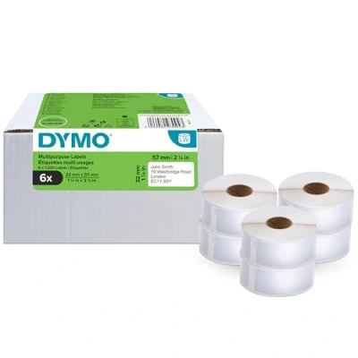 Bild av DYMO LabelWriter originaletiketter För flera syften 32 mm x 57 6 rullar med 1 000 etiketter en baksida som lätt kan dras av (6 totalt) Självhäftande etikettskrivare