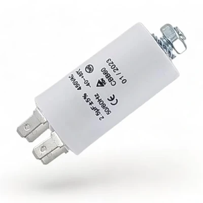 Bild av DL pro kondensator, motorkondensator, 2,50 µF, 450 V, Ø30 x 57 mm, universell med 6,3 mm AMP pluggar och fästskruv M8 CBB60, startkondensator, motorstartkondensator för elektriska hushållsapparater