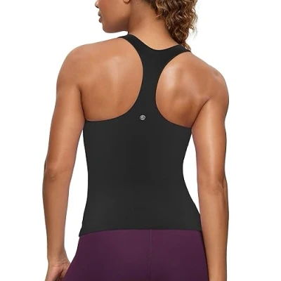 Bild av CRZ Yoga Butterluxe Träningslinne för kvinnor Inbyggd bh med vadderad hylla Racerback Athletic Spandex Camisole Svart S