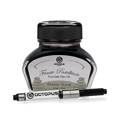 Bild av Octopus Fluids Pebble Stone pastellfärgad reservoarpenna, omvandlare ingår, skrivbläck i bläck, grå 30 ml