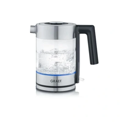 Bild av GRAEF Glasvattenkokare WK300 vattenkokare 1 liter, högkvalitativ design, SCHOTT DURAN glas, rostfritt stål, LED belysning, fyllningsmarkering, 360 bas, kalkfilter, kraftfull 2 200 watt