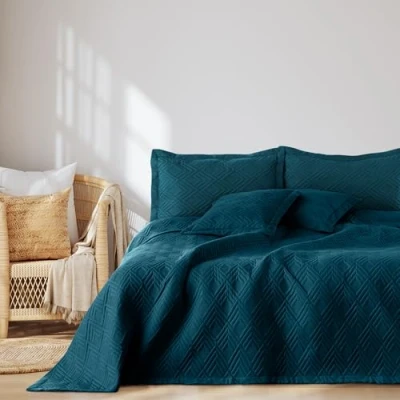 Bild av AmeliaHome överkast 200 x 220 cm sängöverkast dubbelsidig Ultrasonic quiltning polyester Ophelia Indigo