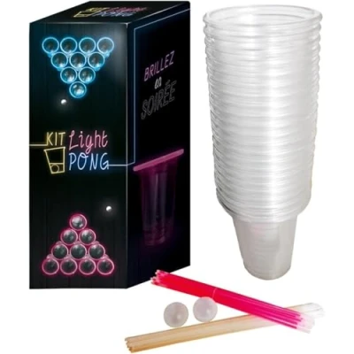 Bild av Original Light Beer Pong Official Kit Komplett lätt ölpongsats Premiumkvalitet 22 amerikanska koppar 24 ljuspinnar 2 fluorescerande kulor Drickspel Kvällsspel OriginalCup®