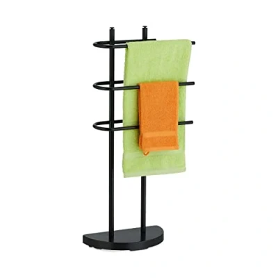 Bild av Relaxdays Handduksställ, 3 stänger, metall, H x B D 83 39 18 cm, stående klädhylla, duschhanddukshållare badrum, svart