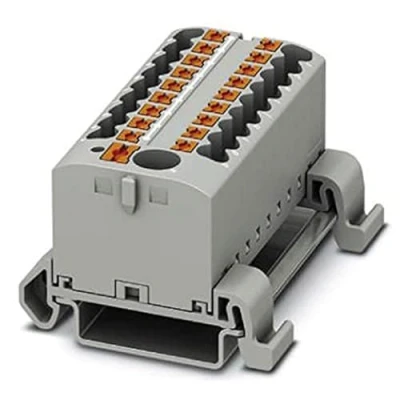 Bild av PHOENIX CONTACT PTFIX 6/18X2,5 NS35A GY distributionsblock, block med horisontell justering och integrerad inmatning, 690 V, 24 A, antal anslutningar 19, tvärsnitt 0,14 mm²