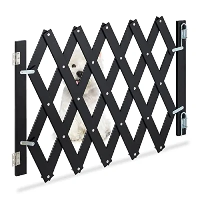 Bild av Relaxdays Hundspärrgaller, utdragbar upp till 108,5 cm, 47,560 cm hög, bambu, hundskyddsgaller trappa och dörr, svart