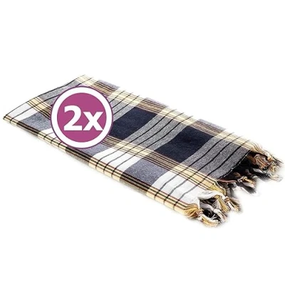 Bild av Carenesse hamamhandduk klassisk 2 set, svart karatt, 100% bomull, 80 x 170 cm, lätt, liten packmått, pestemal, bastuhandduk, badhandduk, strandhandduk, handduk ryggsäck, sporthandduk